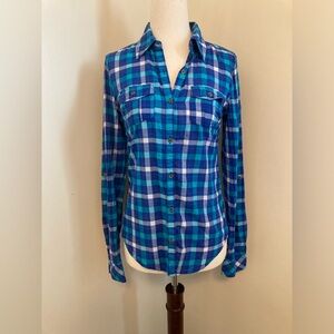SO Blue Plaid Long Sleeve Button Down